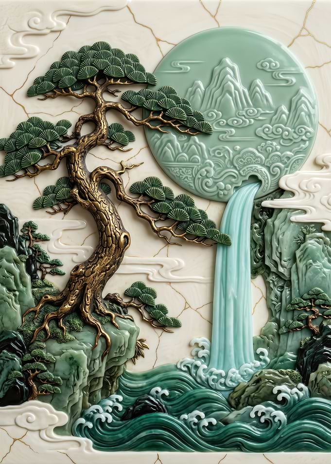Jade Relief Carving of Mountain Landscape