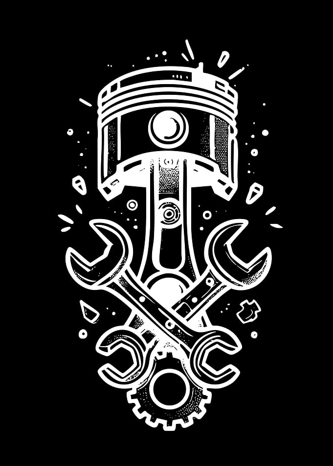 Automotive Piston and Wrench Emblem
