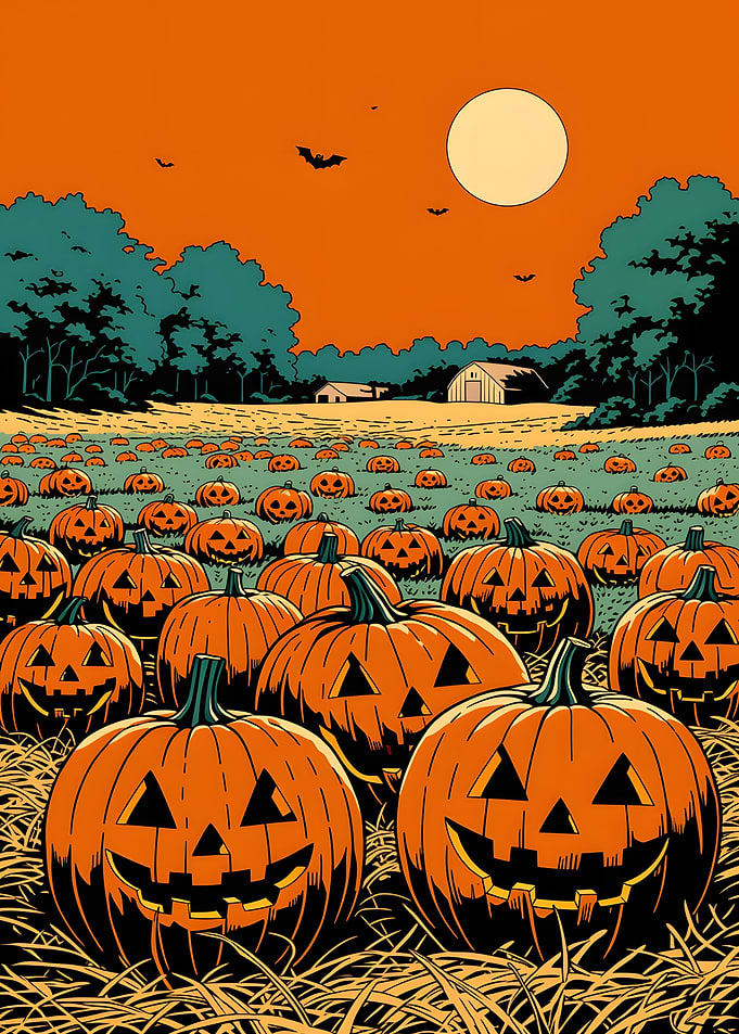 Spooky Halloween Pumpkin Patch Illustration