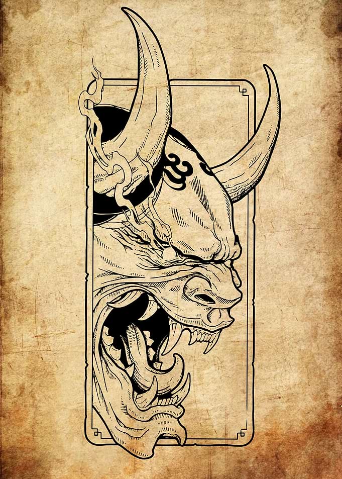 Traditional Japanese Hannya Mask Tattoo Design
