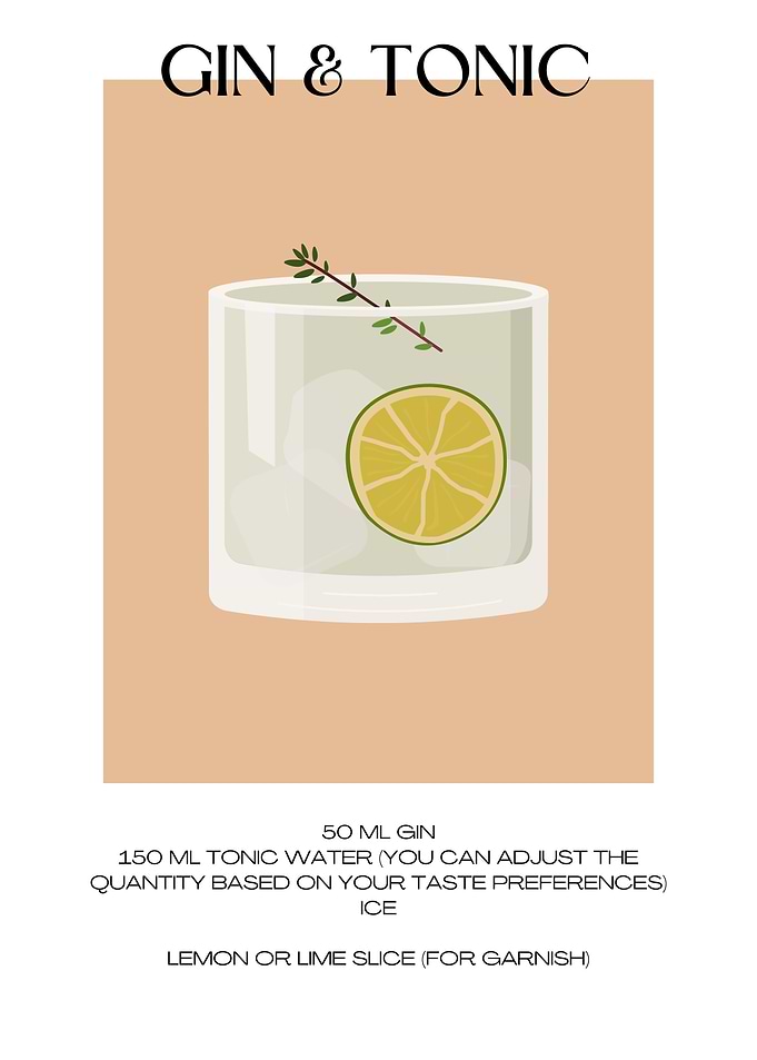Gin and Tonic Cocktail Recipe Poster