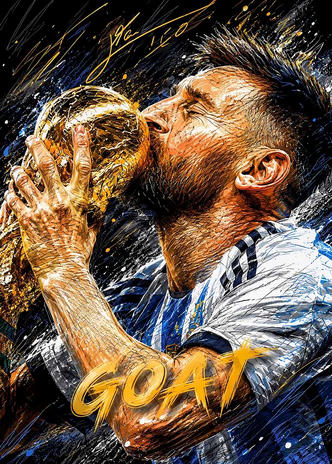 Lionel Messi Kissing World Cup Trophy