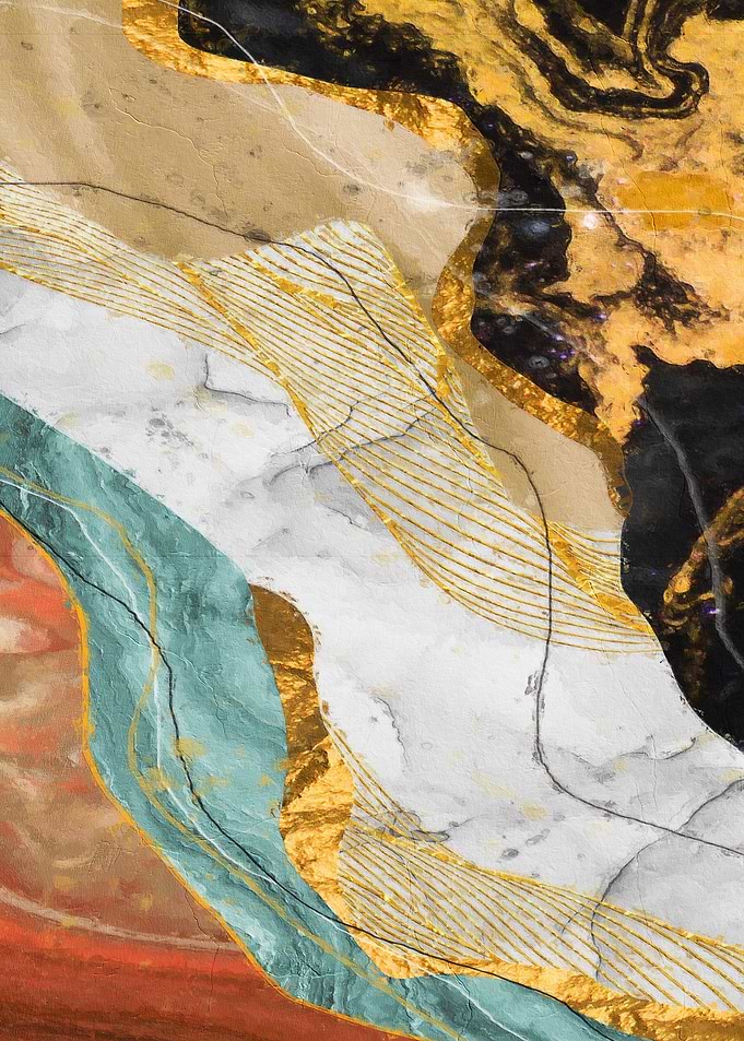 Abstract Gold and Teal Marble Art