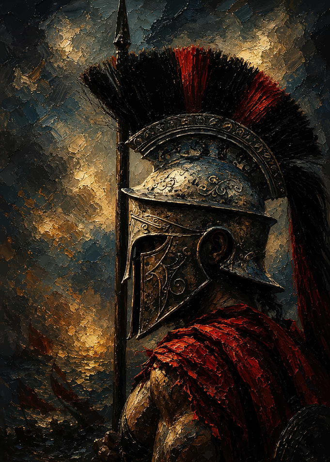 Spartan Warrior in Battle Oil Painting