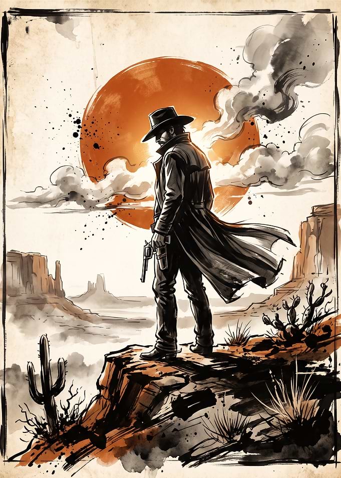 Lone Cowboy in the Desert