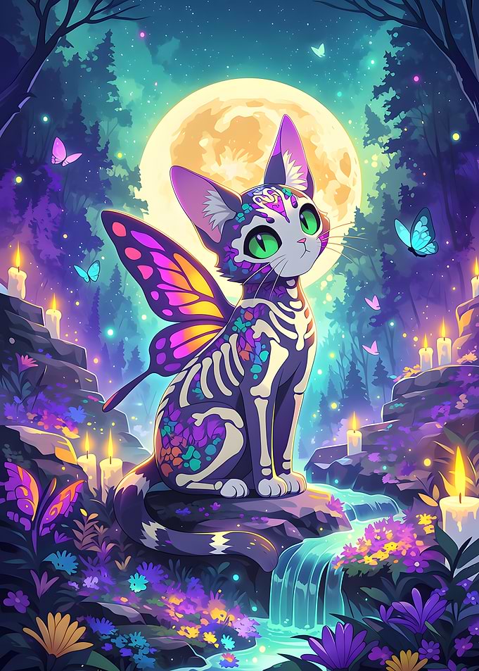 Magical Butterfly Skeleton Cat