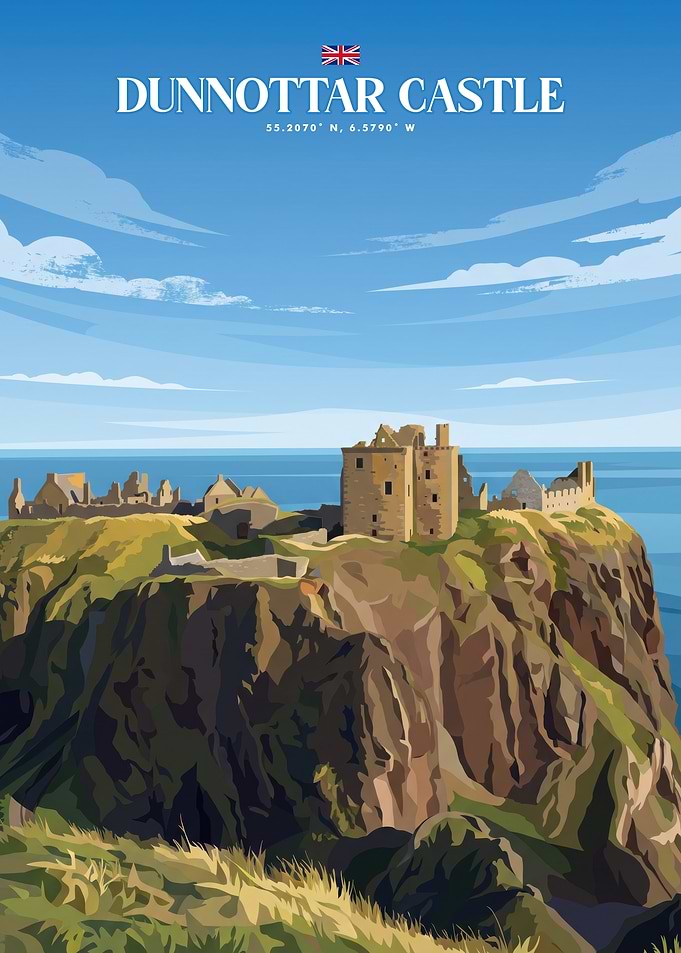 Dunnottar Castle Scotland Travel Poster