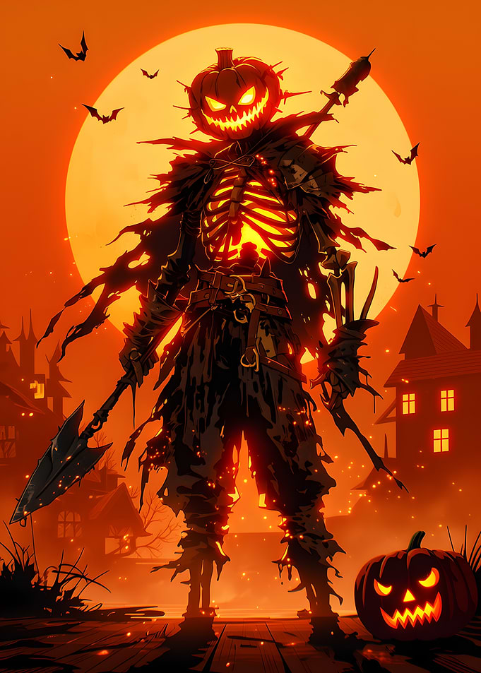 Halloween Pumpkin Head Skeleton Warrior