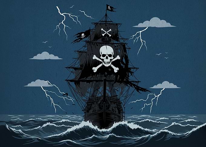 Pirate Ship in Stormy Sea