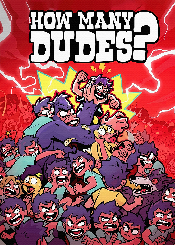 How Many Dudes? Chaotic Cartoon Poster