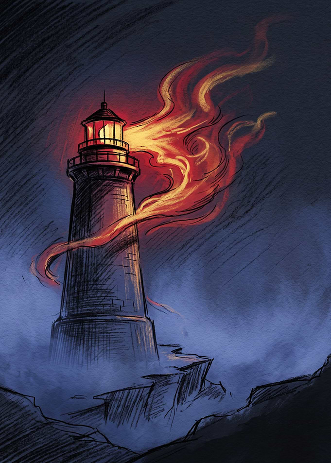 Lighthouse with Ethereal Fire