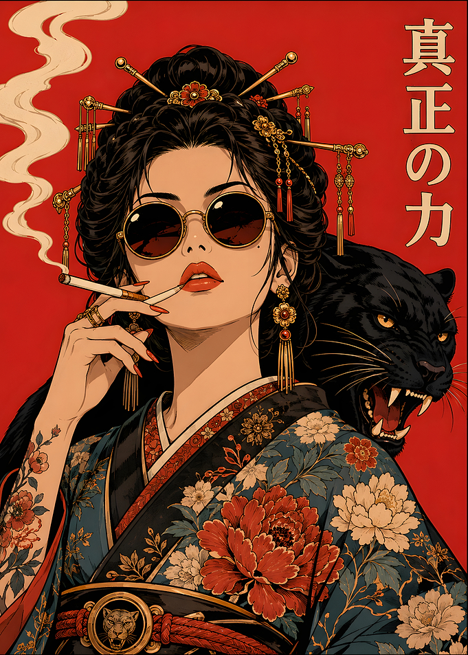 Stylish Geisha with Black Panther