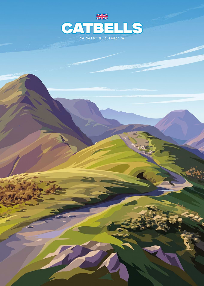 Catbells Lake District Travel Poster