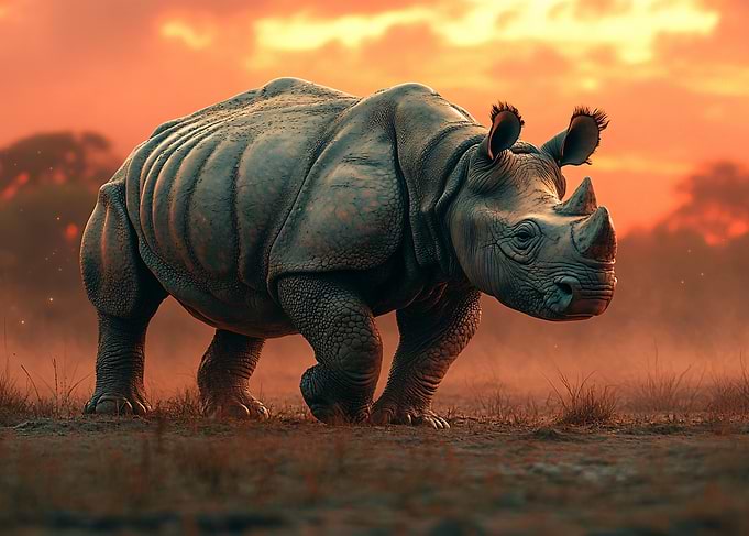 Majestic Rhinoceros at Sunset