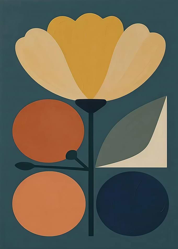 Minimalist Botanical Bloom in Mid-Century Style