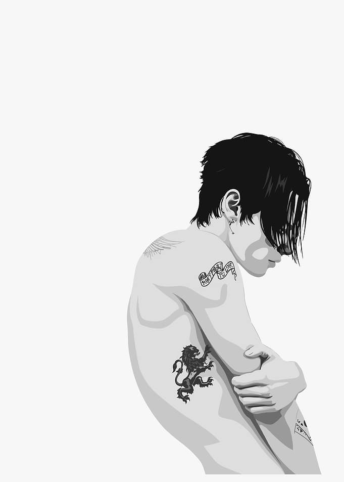 Tattooed Young Man Profile Illustration