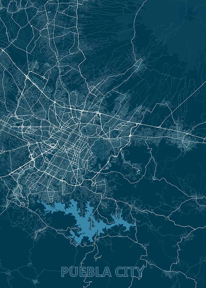 Puebla City Minimalist Map Print