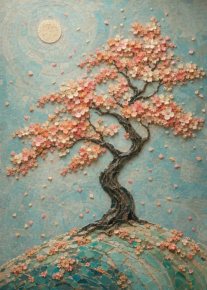 Mosaic Cherry Blossom Tree Art