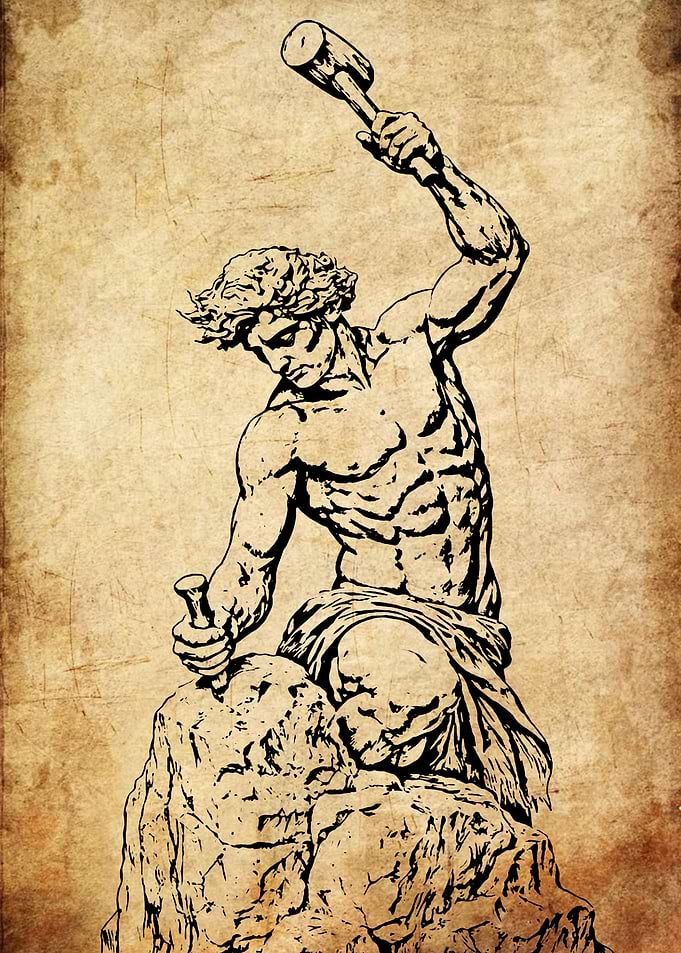 Classical Sculptor Carving Stone Illustration