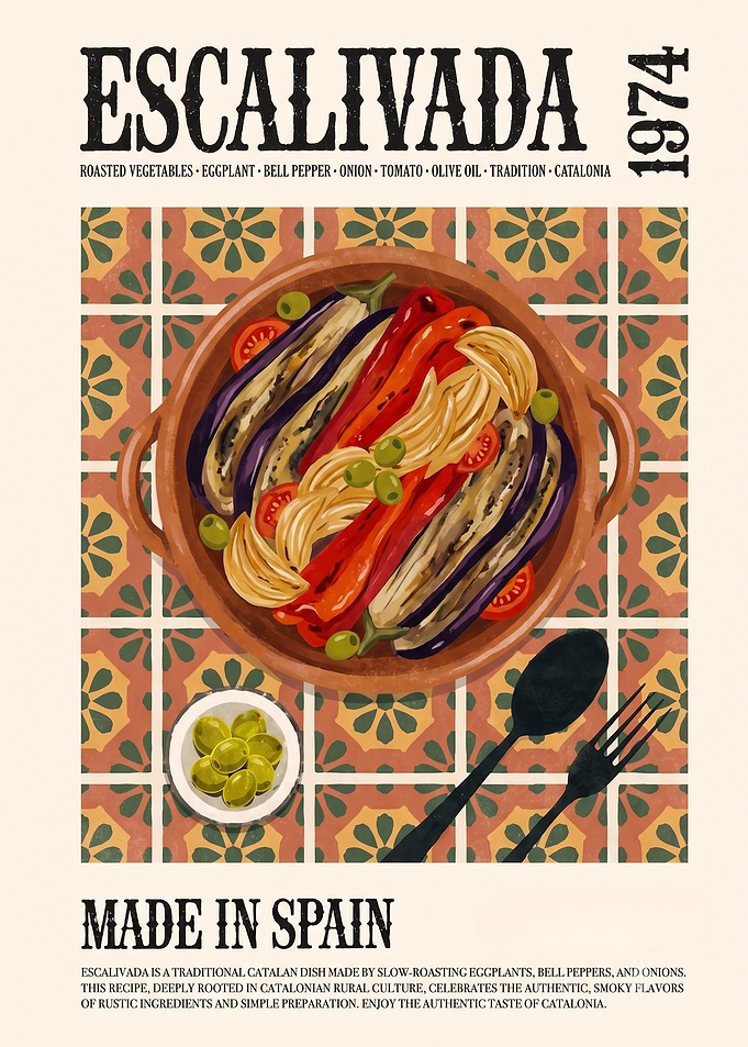 Escalivada Vintage Kitchen Poster | Spanish Catalan Food Wall Art Print