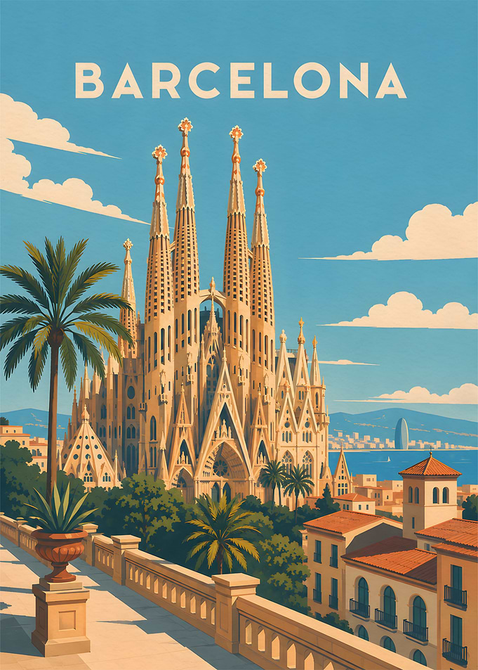 Vintage Travel Poster of Barcelona