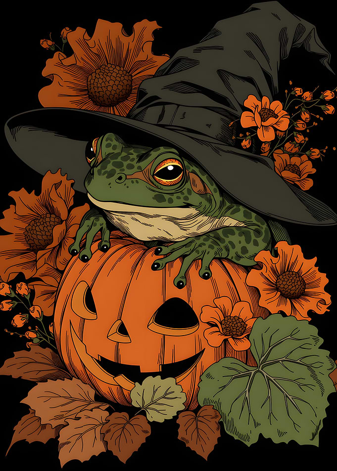 Witch Frog on Halloween Pumpkin