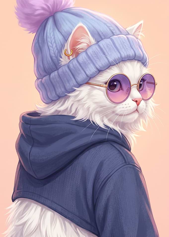 Stylish White Cat in Winter Gear