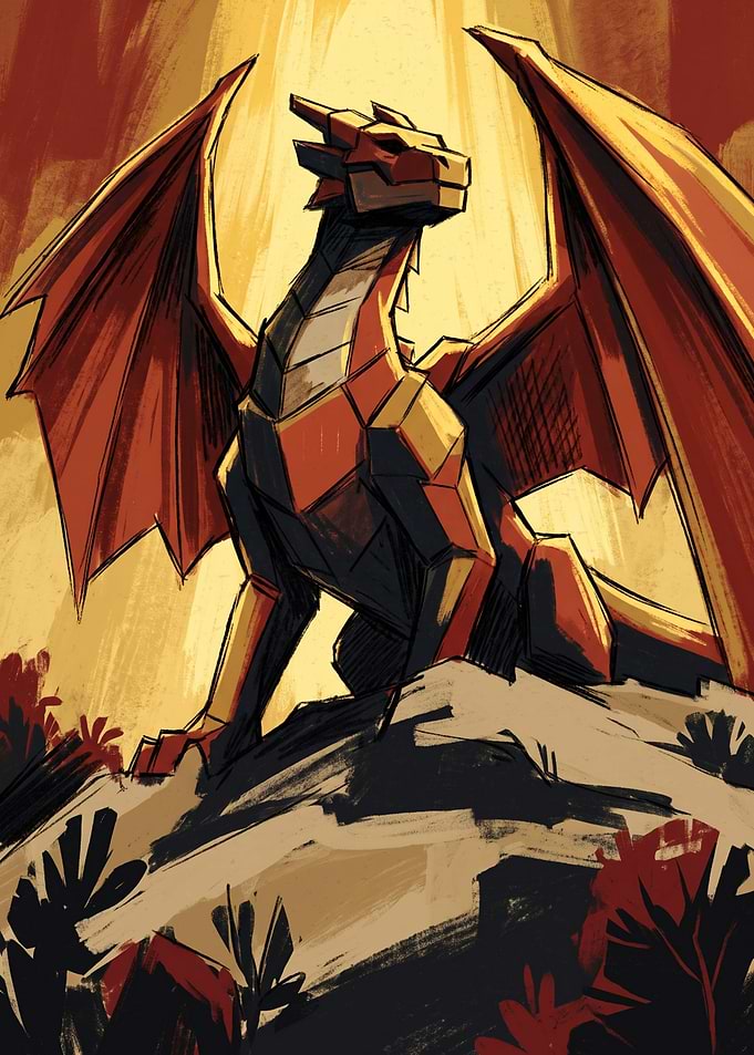 Majestic Red Dragon Illustration