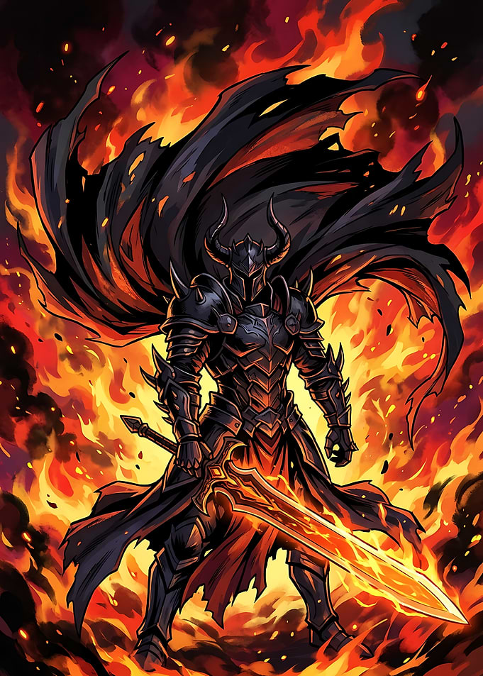 Dark Knight with Flaming Sword
