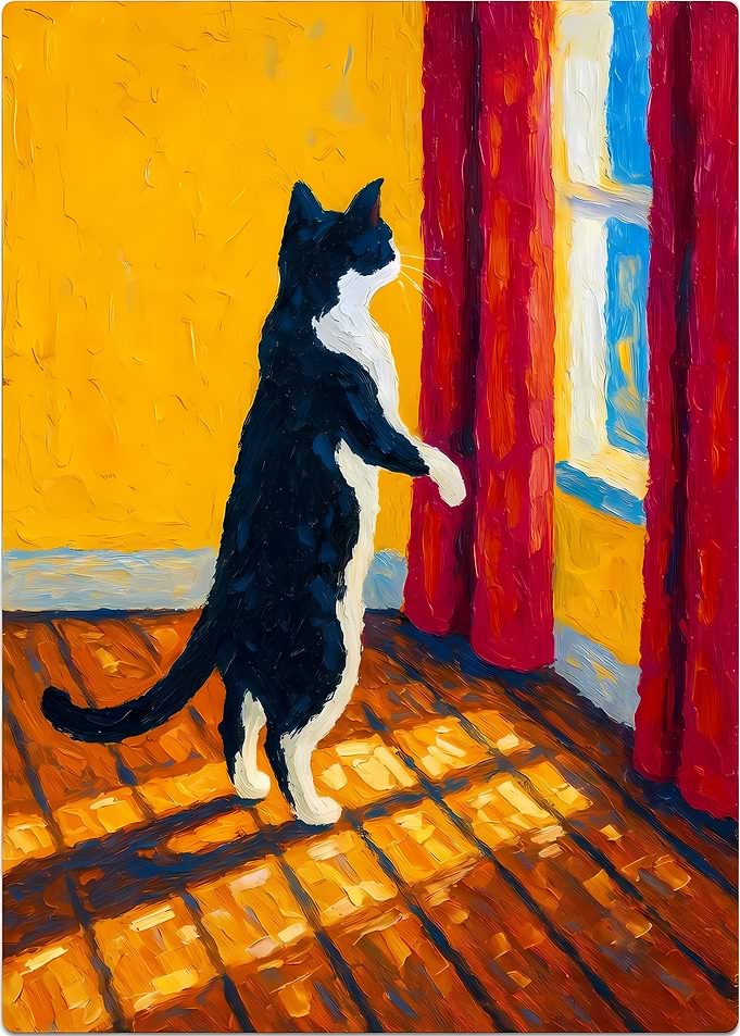 Black and White Cat Looking Out