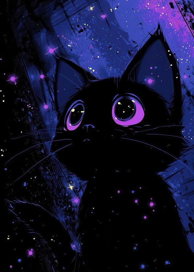 Cosmic Black Cat Illustration