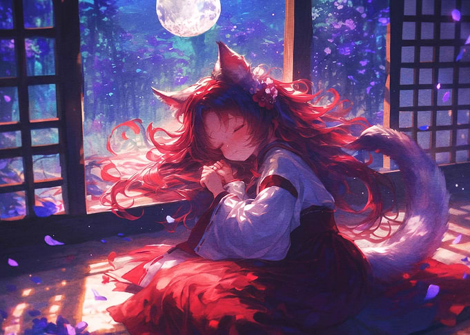 Sleeping Fox Girl in Moonlight