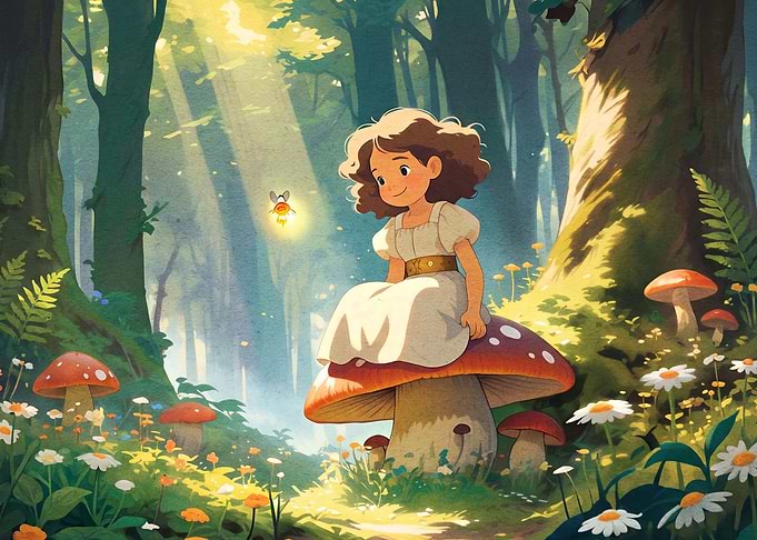 Girl Sitting on Giant Mushroom