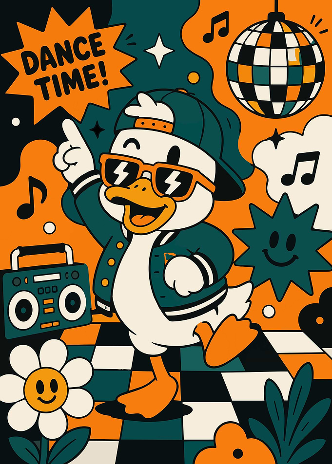 Cool Duck Dancing Retro Poster
