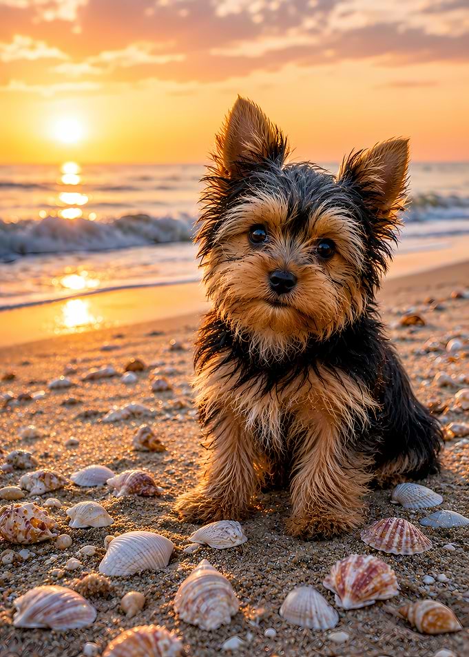 Yorkshire Terrier Puppy on Beach