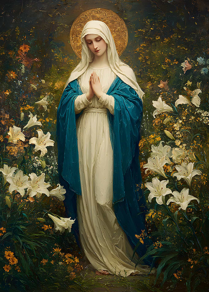 The Virgin Mary in Floral Garden