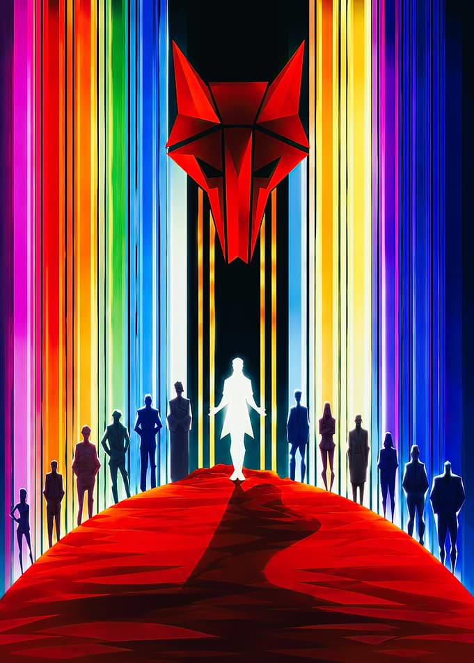 Red Fox Symbol and Silhouetted Figures