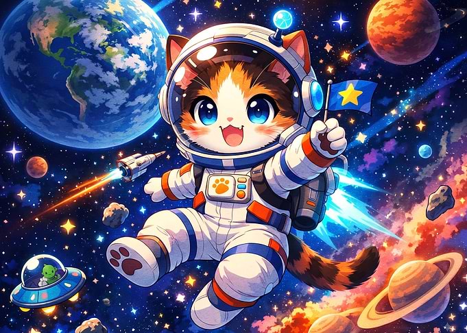 Cute Astronaut Cat in Space