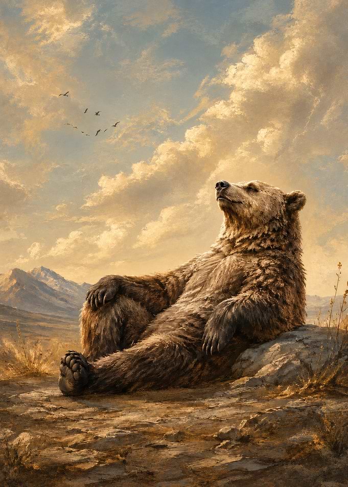 Bear Relaxing in Mountain Landscape