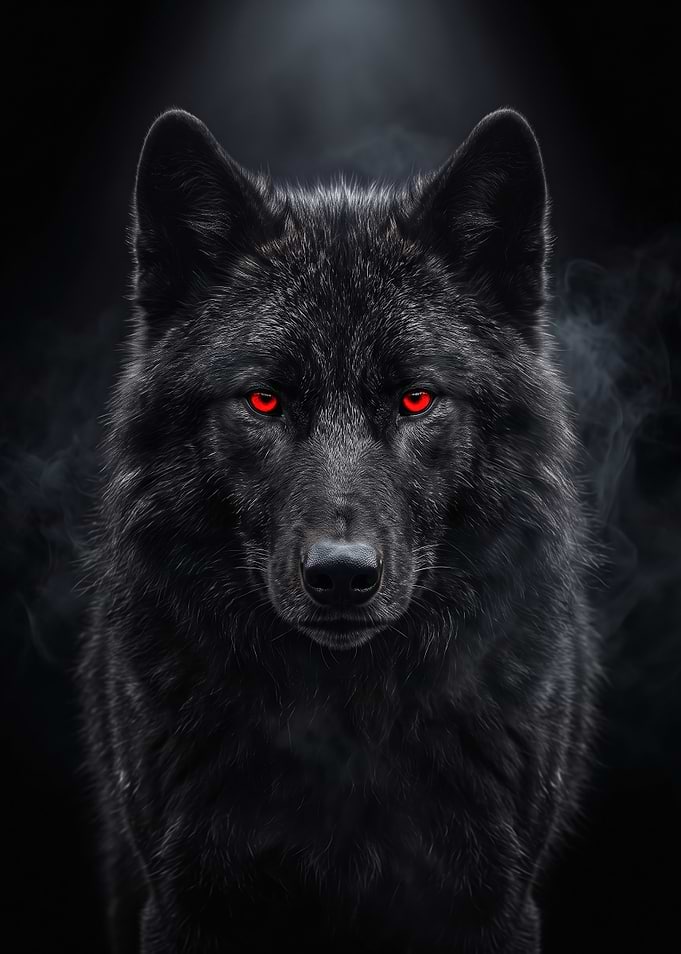 Black Wolf with Glowing Red Eyes