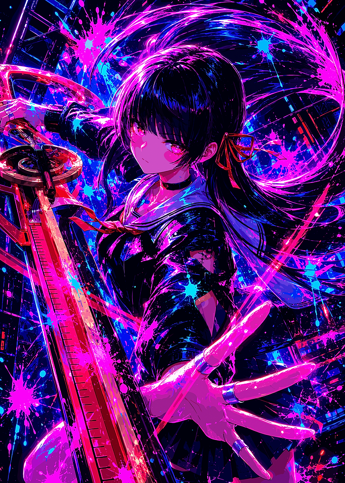 Neon Cyberpunk Anime Girl with Sword