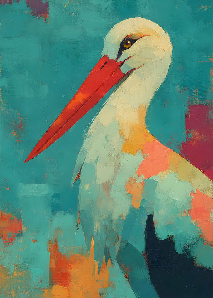 Abstract Impressionist White Stork Portrait
