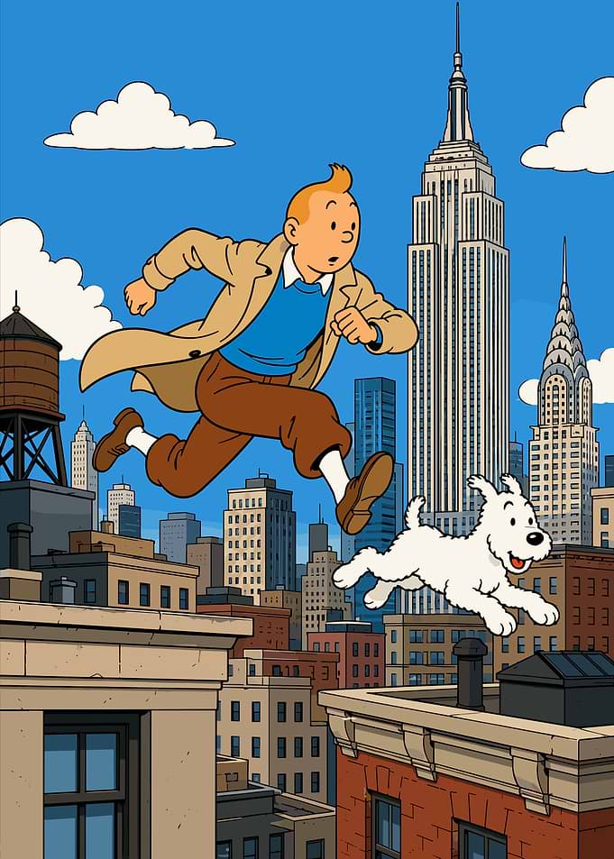 Tintin and Snowy in New York