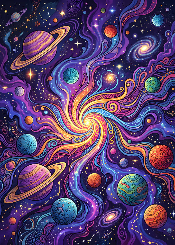 Vibrant Psychedelic Cosmic Galaxy Art