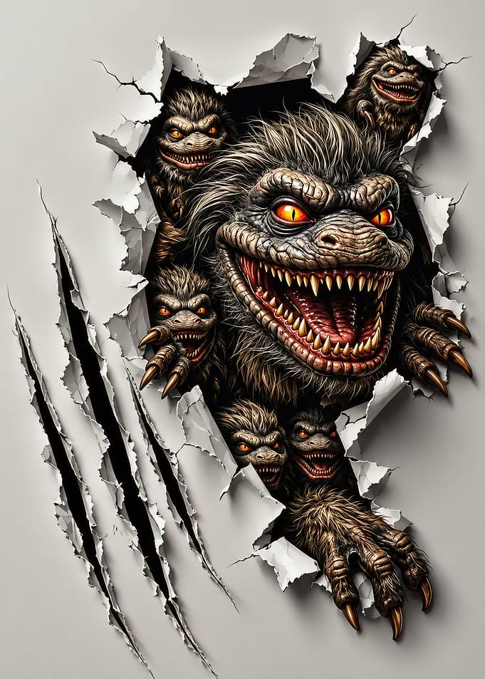 Critters Monsters Ripping Through Wall