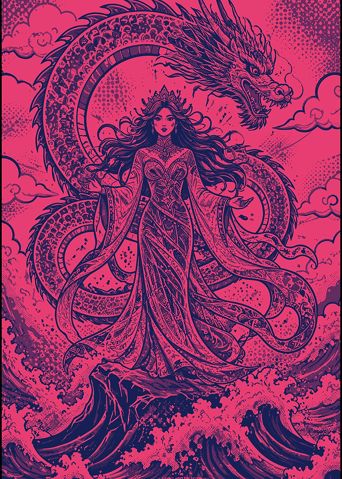 Empress and Dragon Fantasy Illustration