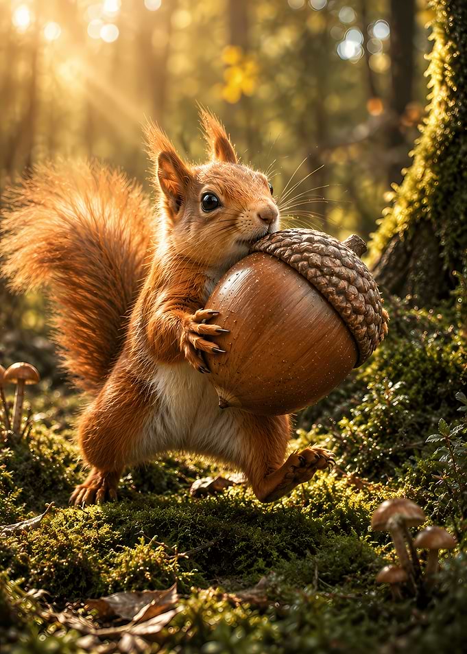 Red Squirrel Holding Large Acorn