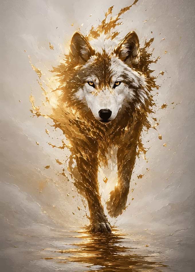 Golden Liquid Wolf Portrait
