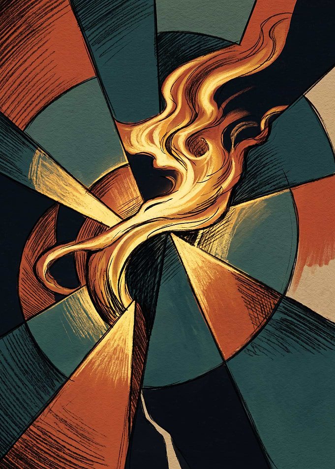 Abstract Flame in Geometric Stained Glass