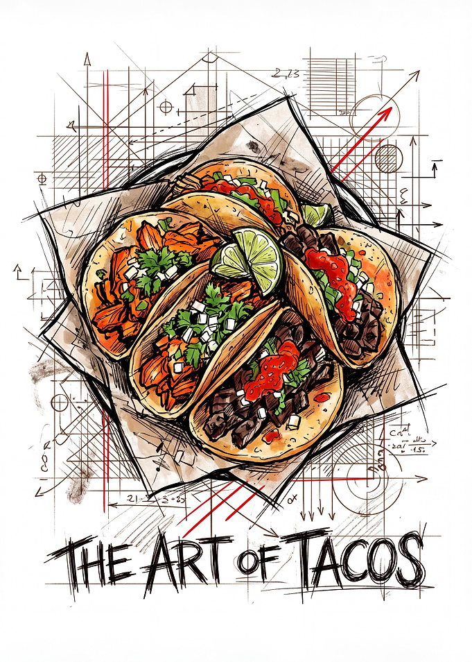 The Art of Tacos Blueprint Illustration